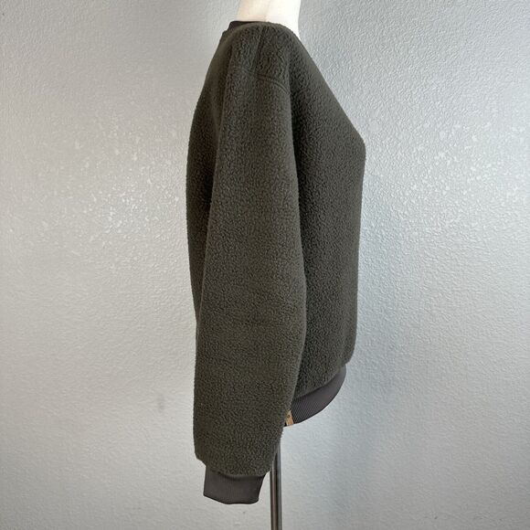 Tentree Womens EcoLoft Boyfriend Crew Sweater S Small Green Teddy Bear Fleece - Picture 5 of 7